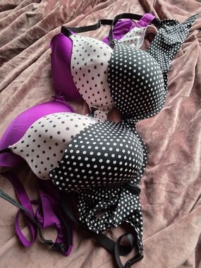 3 Victoria's Secret Bras!! Fuschia, Black Polka Dot And Pink Polka Dot!